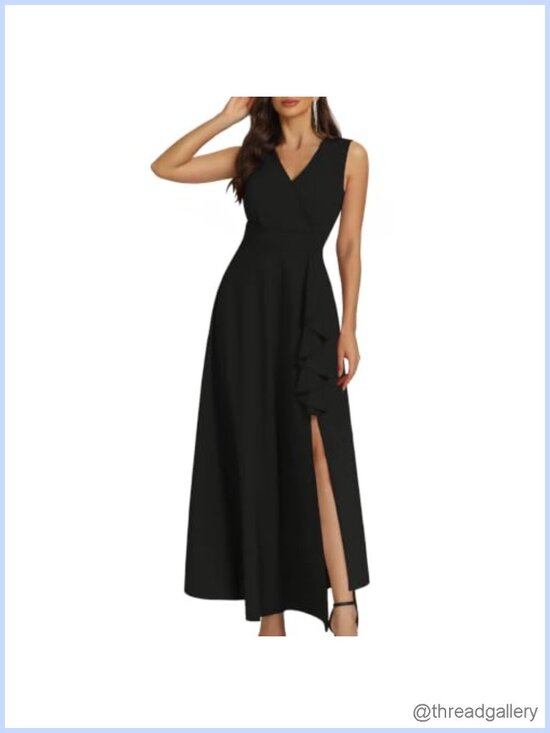 Dresses & Skirts - Women's Formal Ruffle Sleeve V-Neck Split Long Gown Cocktail Dress